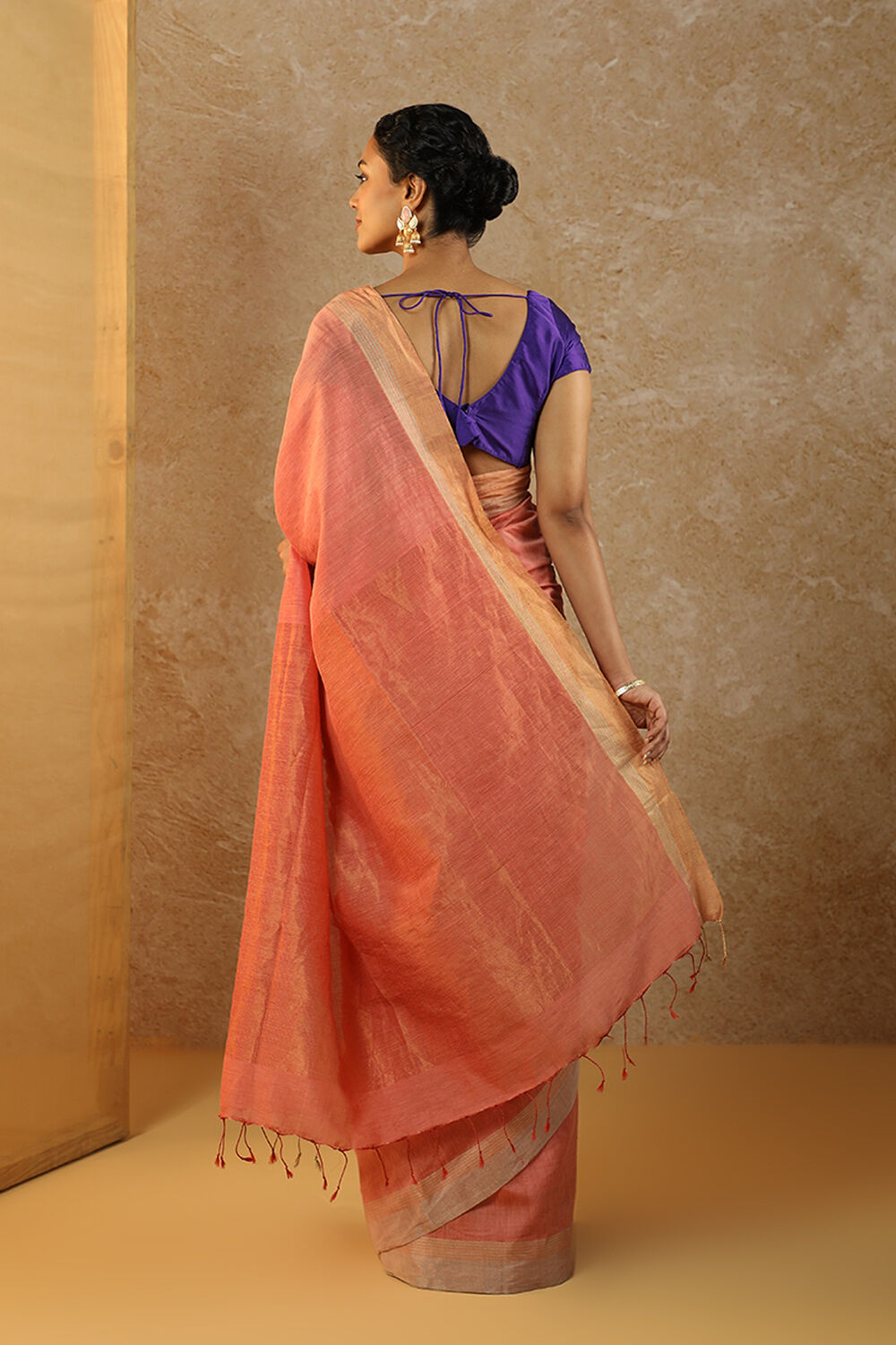 Orange Woven Pure Silk Cotton Bengal Saree image number null