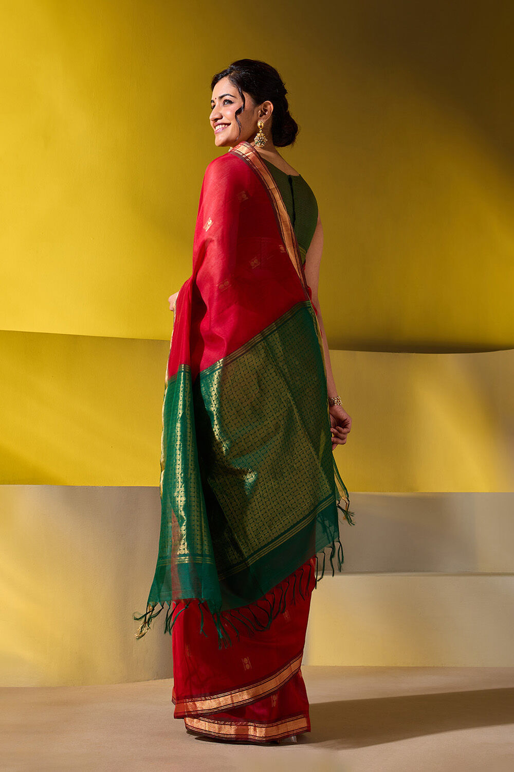 Red Woven Pure Silk Cotton Saree image number null