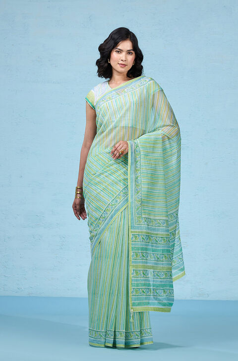 Green Rajasthan Pure Silk Cotton Printed Mukaish Saree