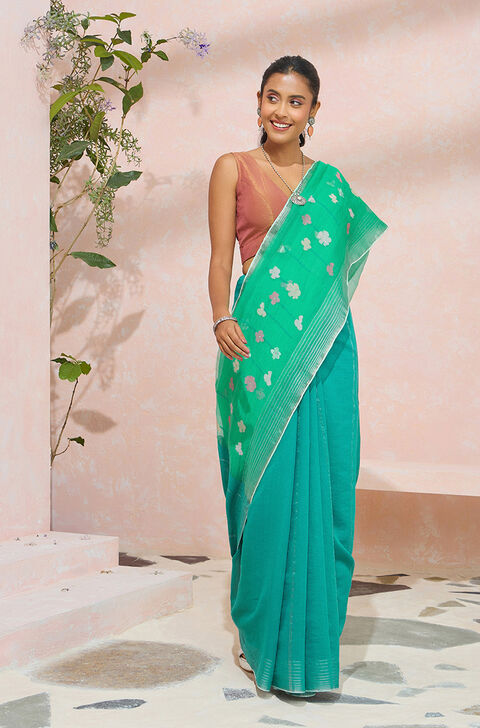 Light Blue Bengal Pure Silk Cotton Jamdani Saree