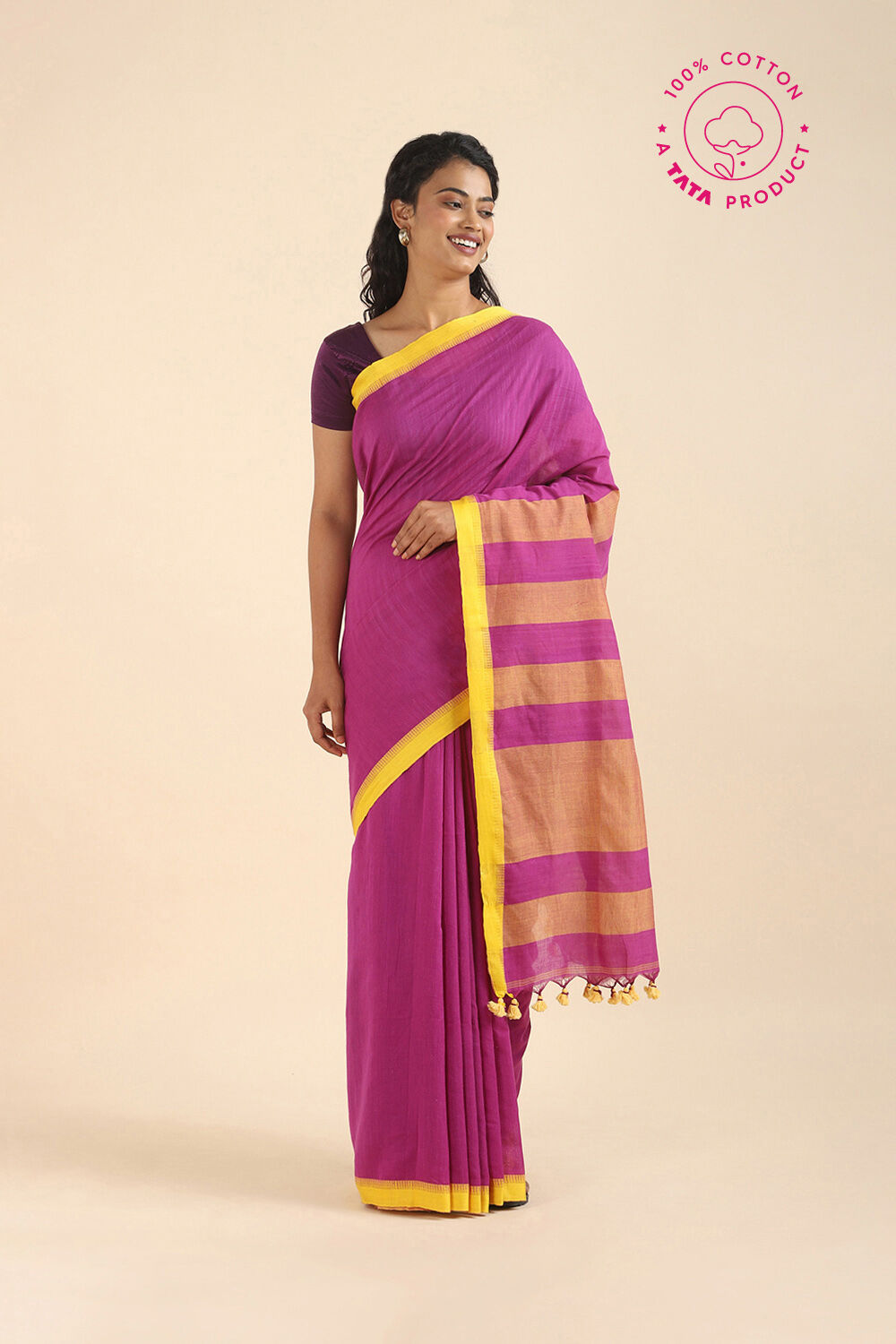 Violet Pure Cotton Bengal Saree image number null