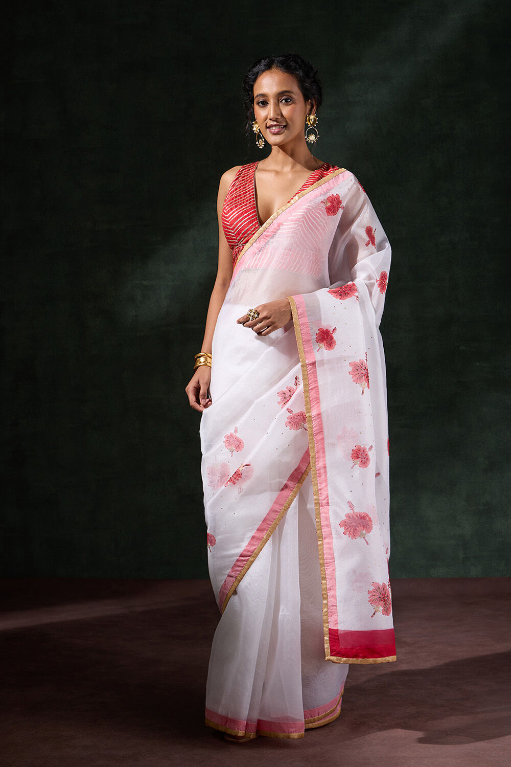 Off White Pure Organza Printed Embroidery Saree image number null