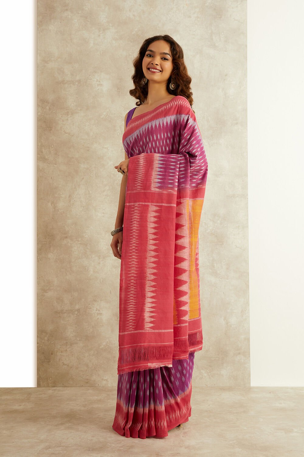 Violet Ikat Pure Cotton Pochampalli Saree image number null