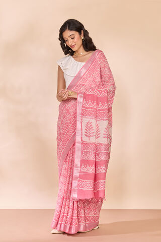 Pink Bagru Viscose Cotton Dabu Block Printed Saree thumbnail image number null