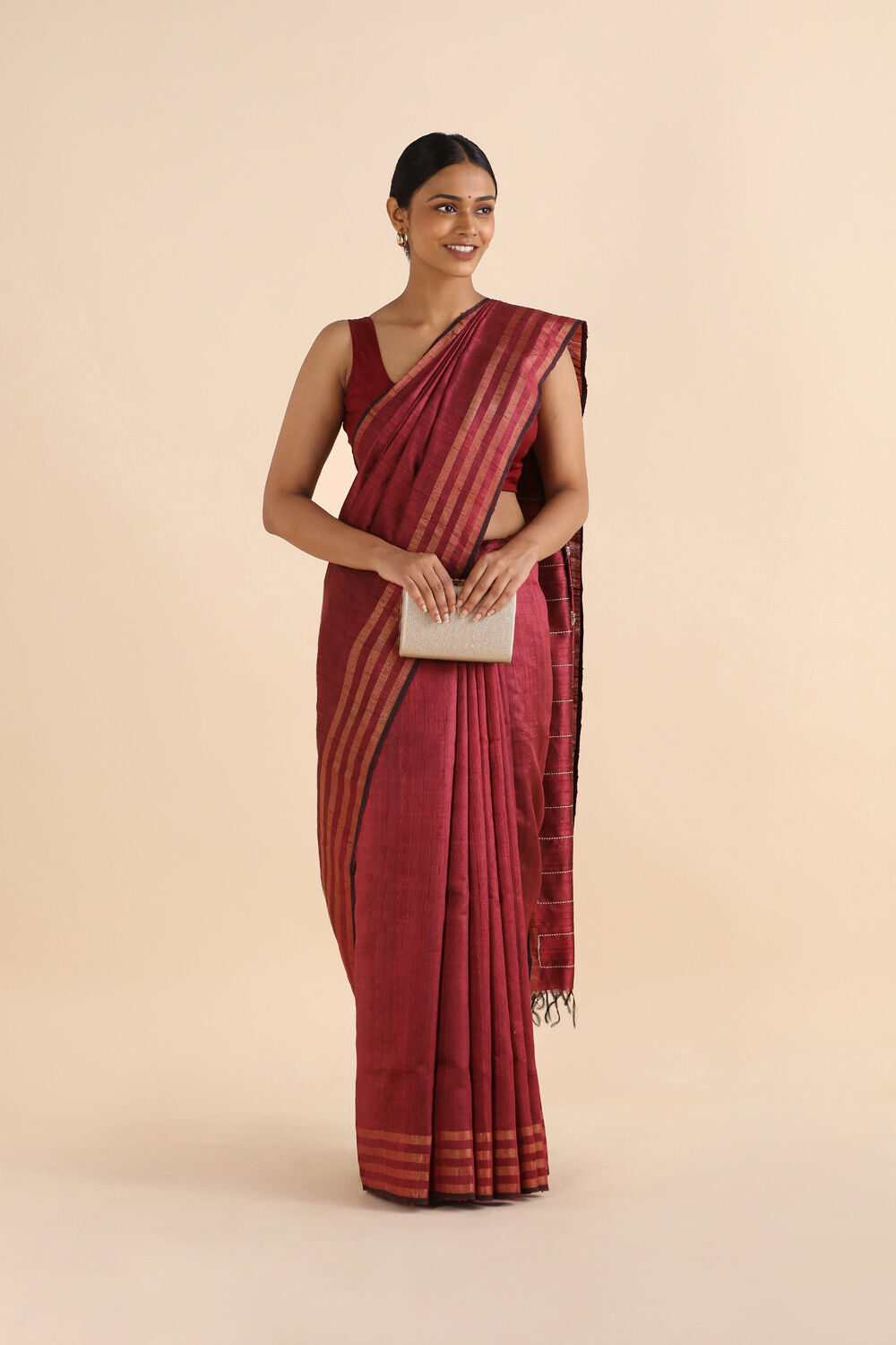 Red Pure Tussar Silk Bhagalpuri Saree image number null