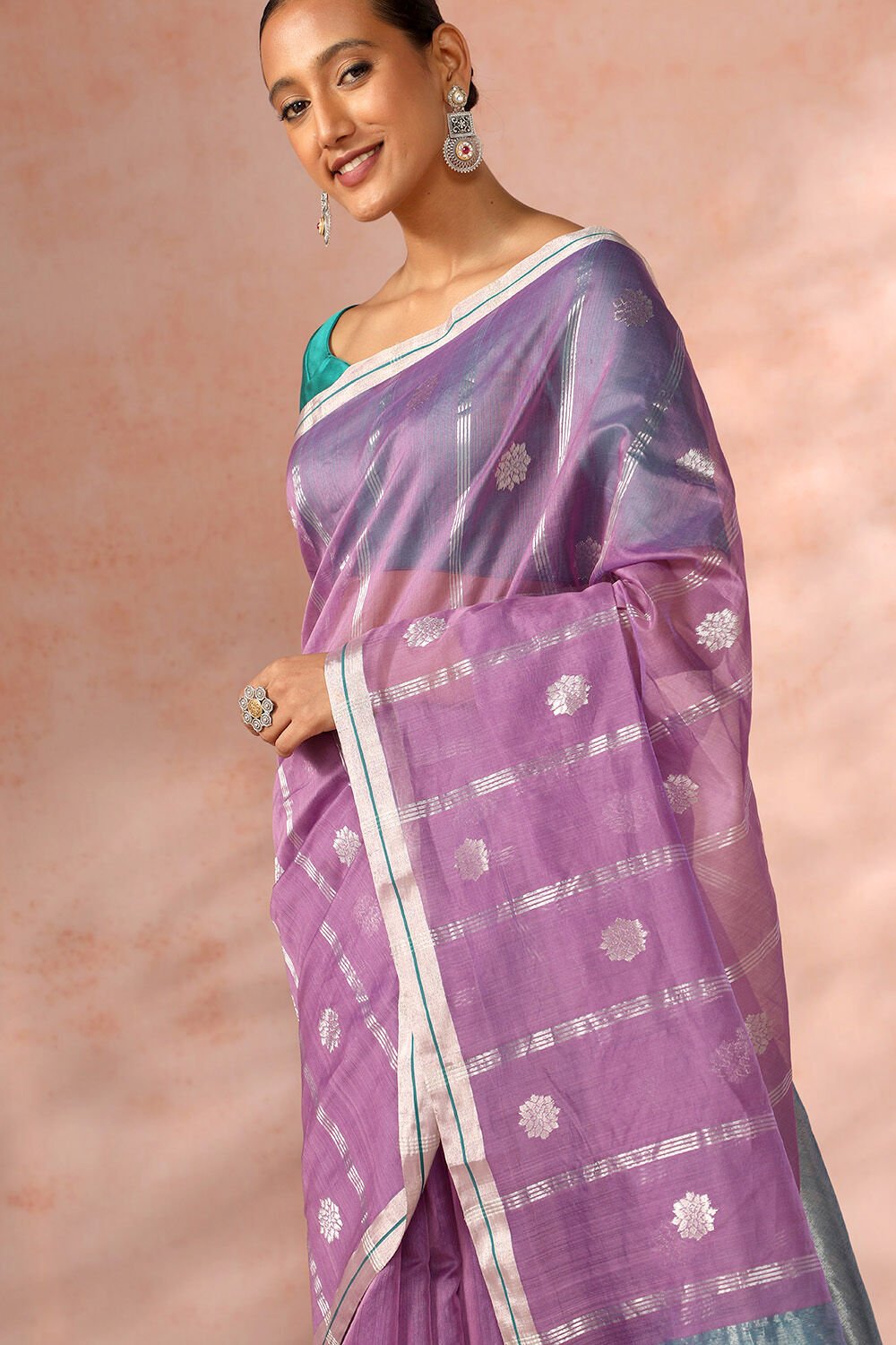Purple Chanderi Pure Silk Cotton Woven Saree image number null