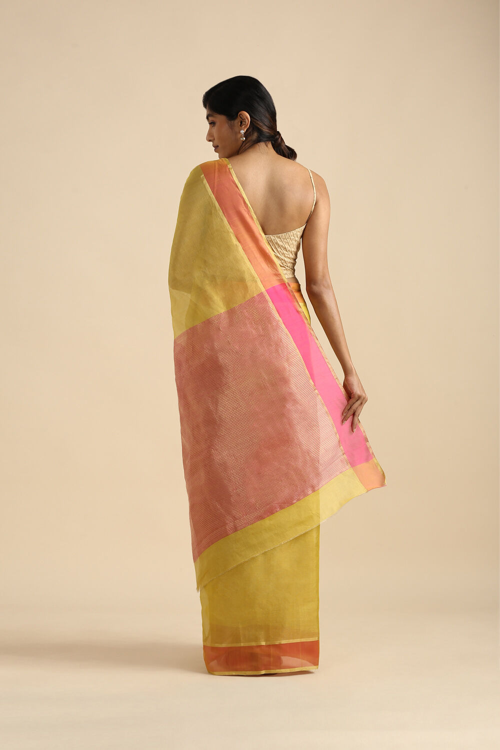 Yellow Pure Cotton Tissue Chanderi Saree image number null
