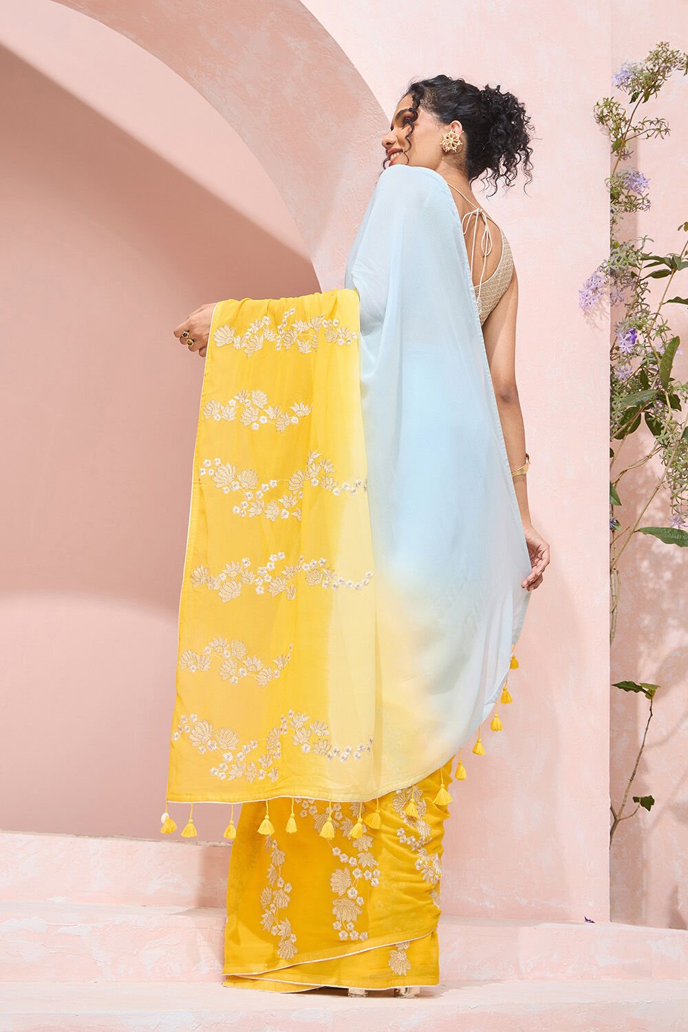 Yellow Bengal Viscose Georgette Tie and Dye Saree image number null