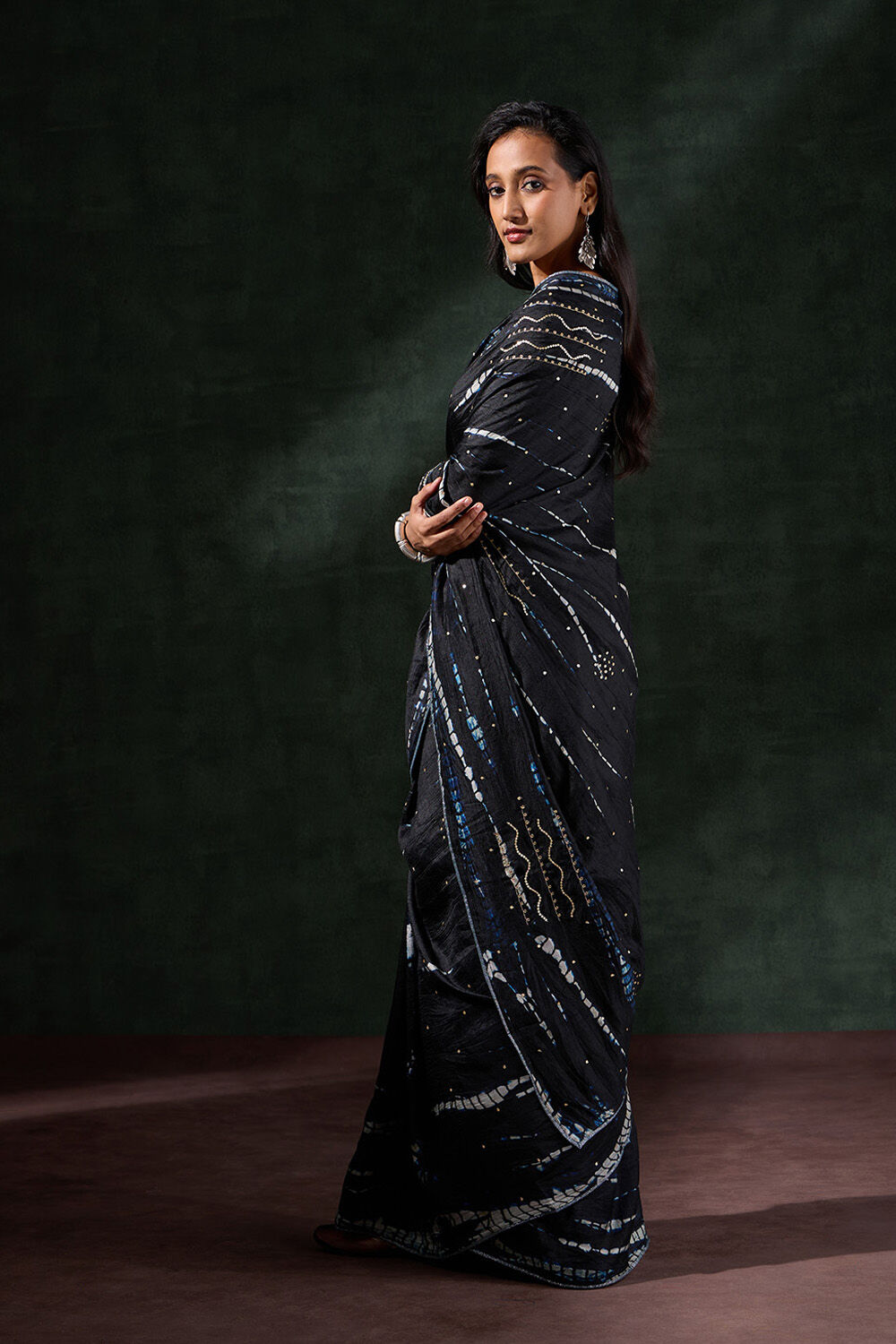 Black Murshidabad Silk Tie and Dye Shibori Saree image number null