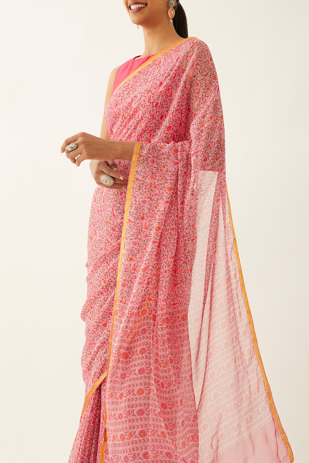 Light Pink Viscose Chiffon Printed Saree image number null