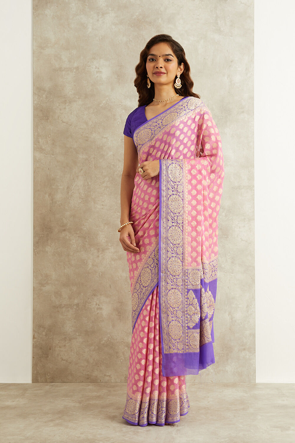 Pink Pure Silk Georgette Banarasi Cutwork Saree image number null