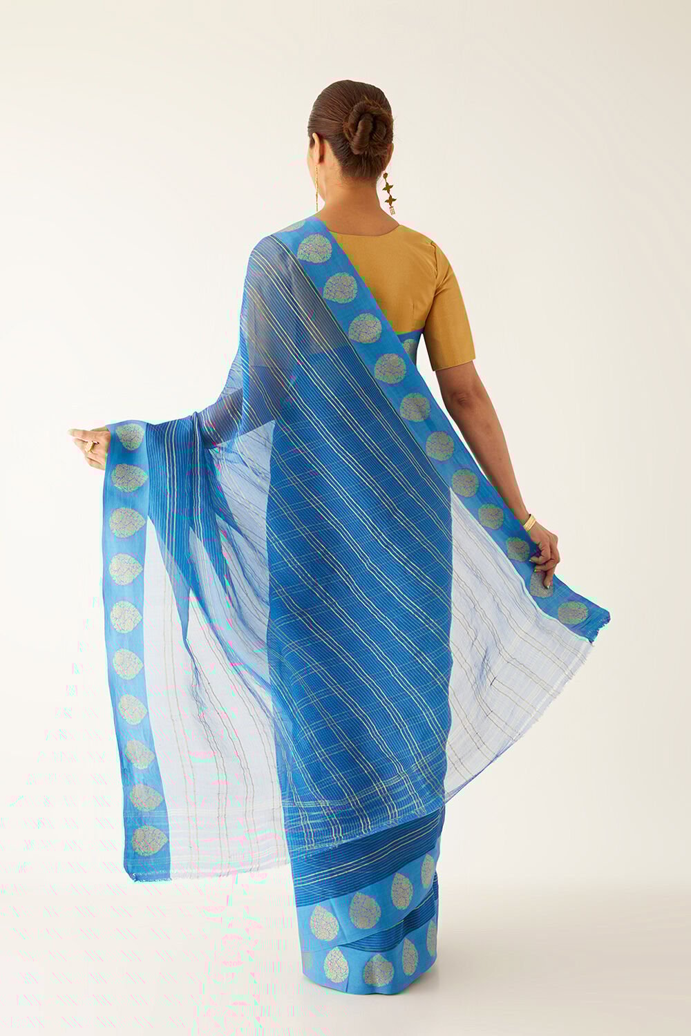 Dark Blue Pure Organza Banarasi Saree image number null