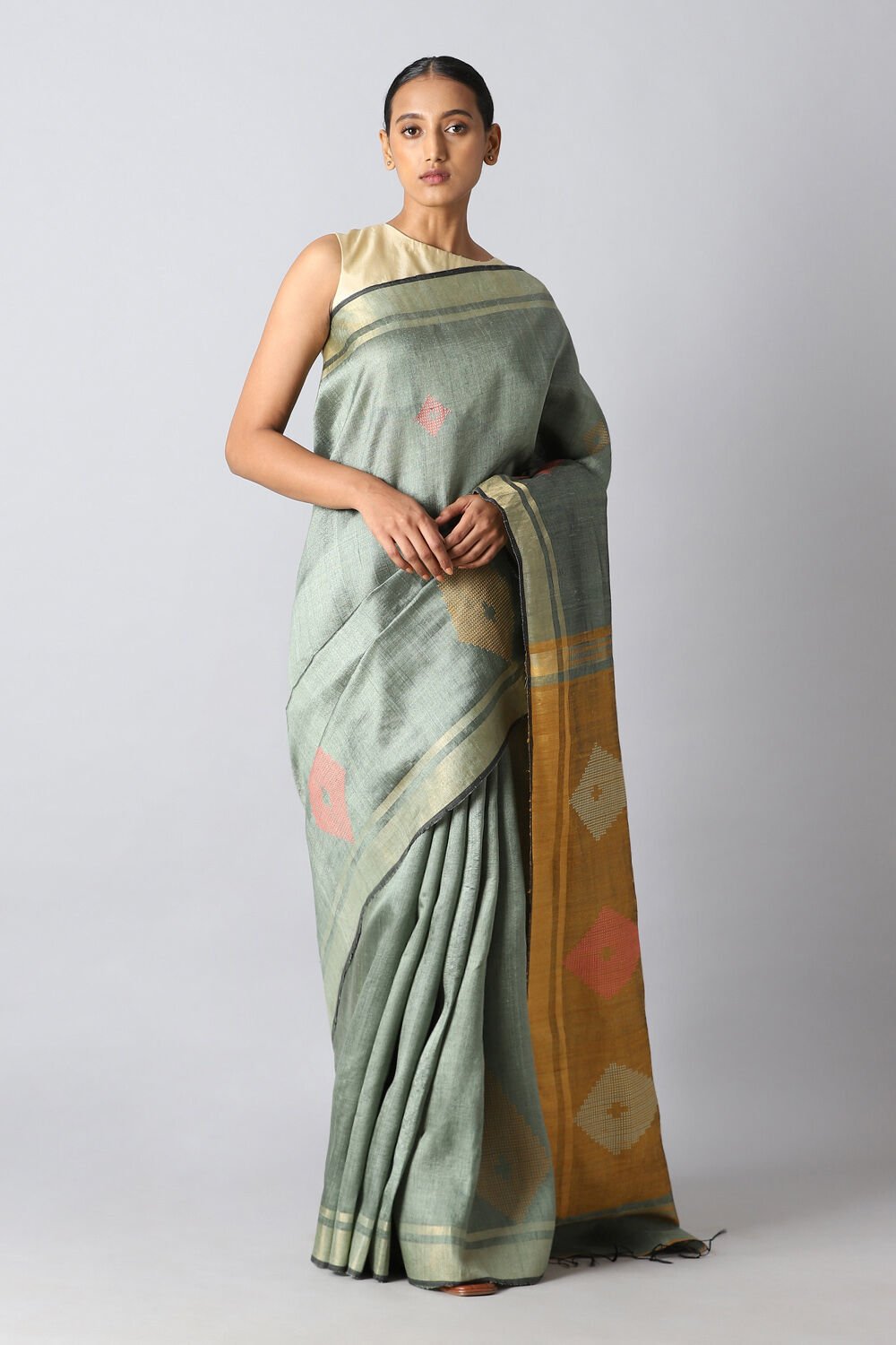Light Green Pure Tussar Silk Bhagalpuri Saree image number null