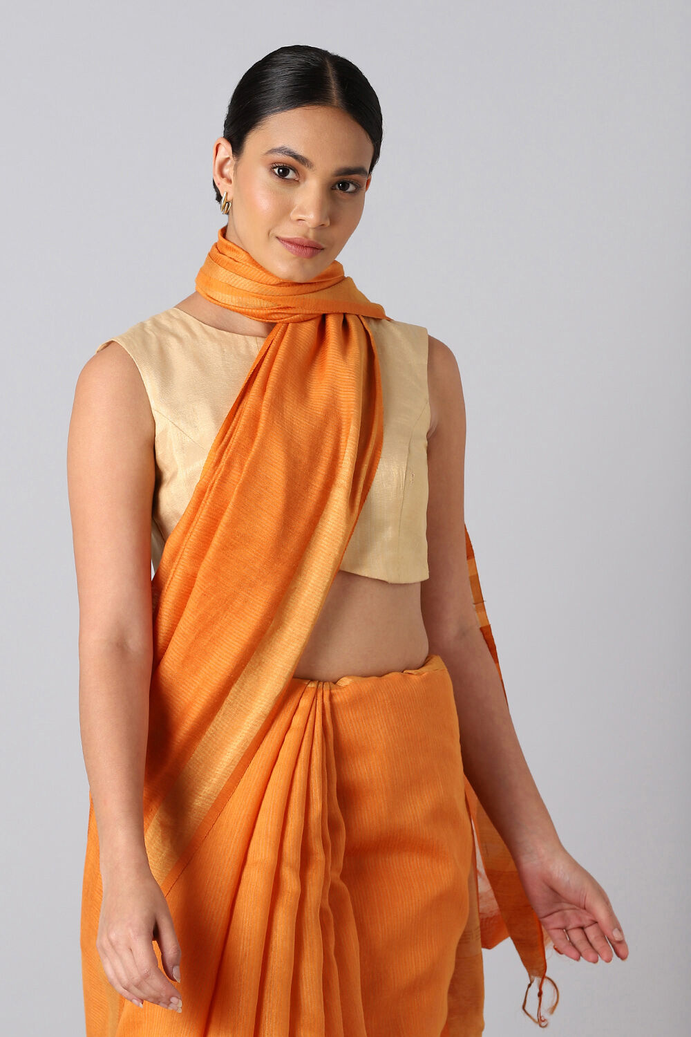 Orange Pure Silk Tussar Bhagalpuri Saree image number null