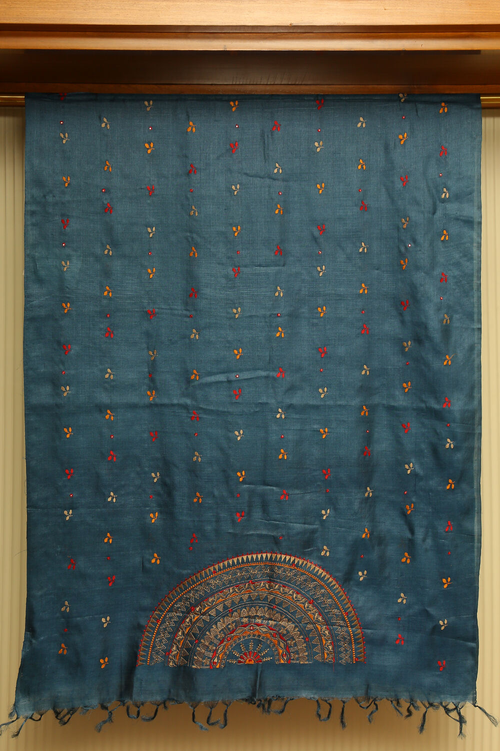 Blue Tussar Silk Embroidered Dupatta image number null