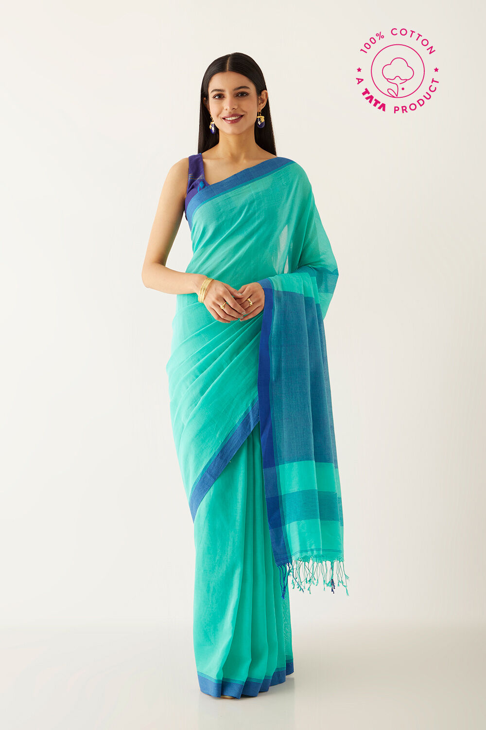 Green Pure Cotton Bengal Saree image number null