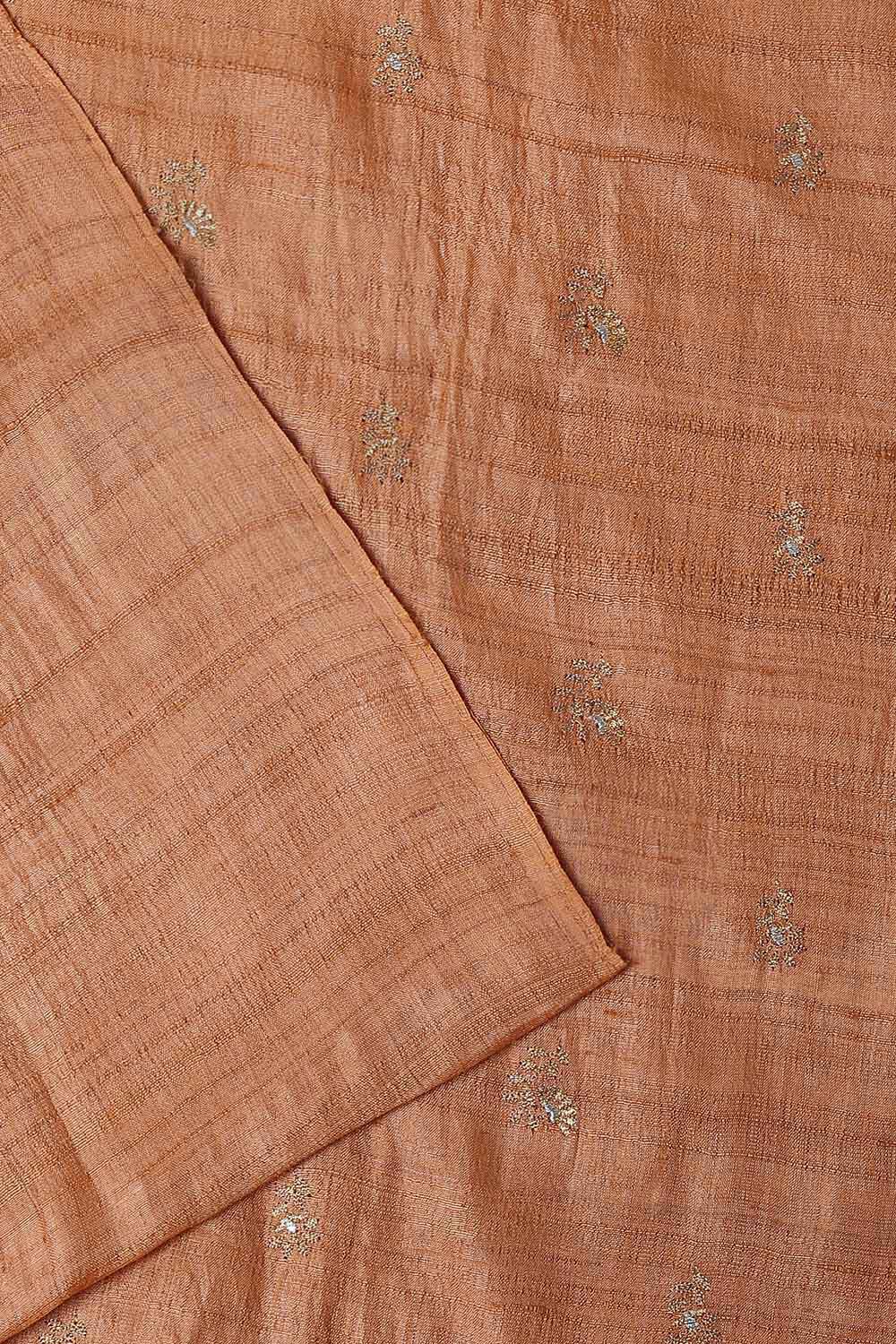 Dark Orange Tussar Embroidered Unstitched Suit Set image number null