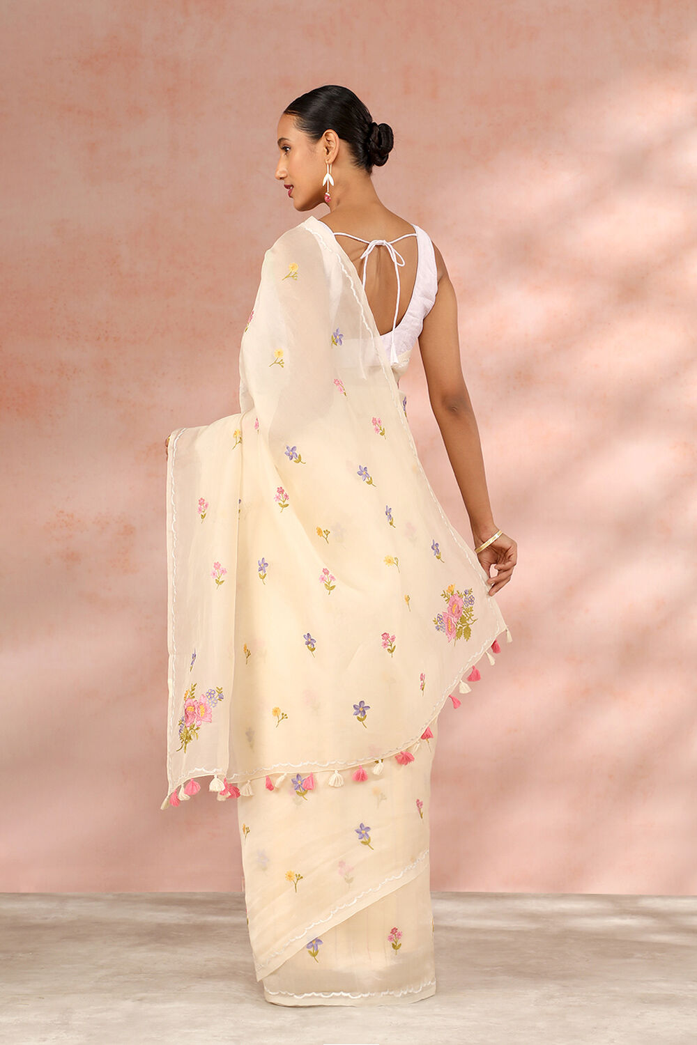 White Contemporary Pure Silk Organza Embroidery Saree image number null