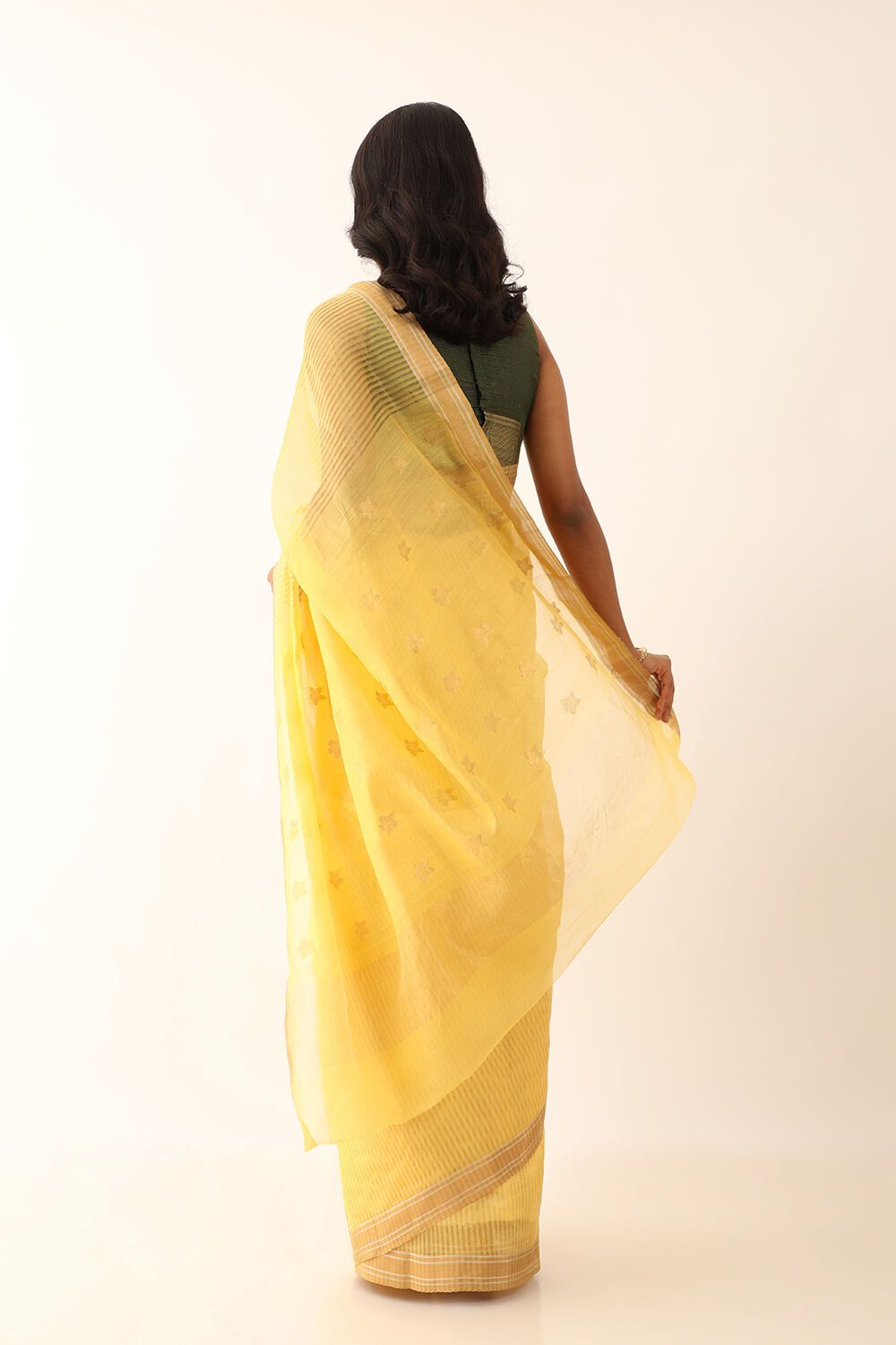 Yellow Pure Silk Tissue Woven Chanderi Saree image number null