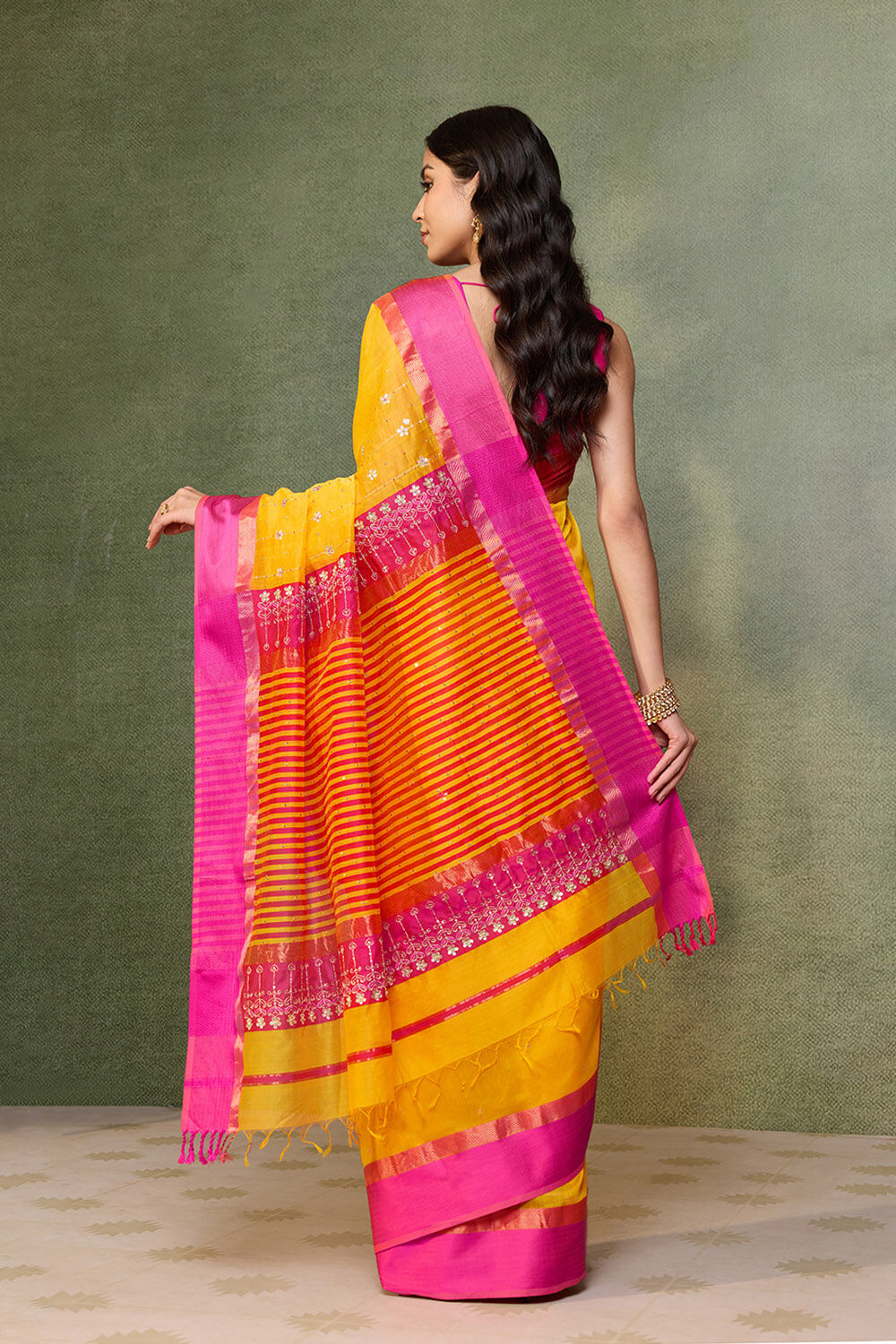 Yellow Rajasthan Pure Silk Cotton Gota Patti Saree image number null