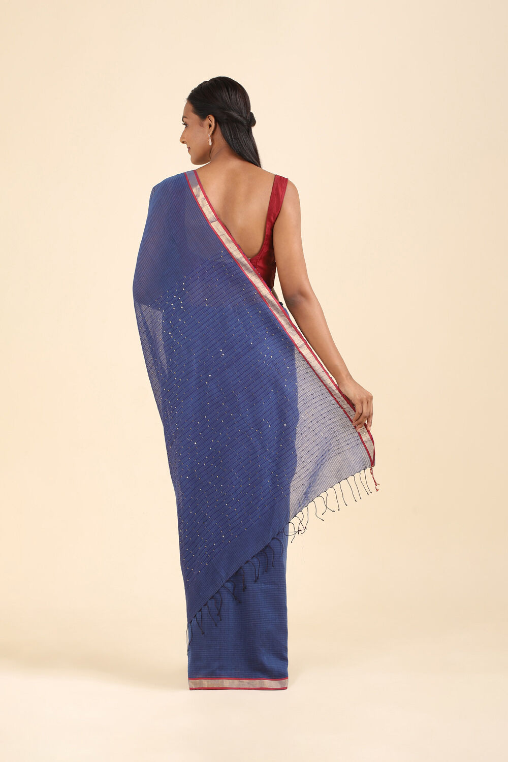Blue Pure Silk Cotton Bengal Saree image number null