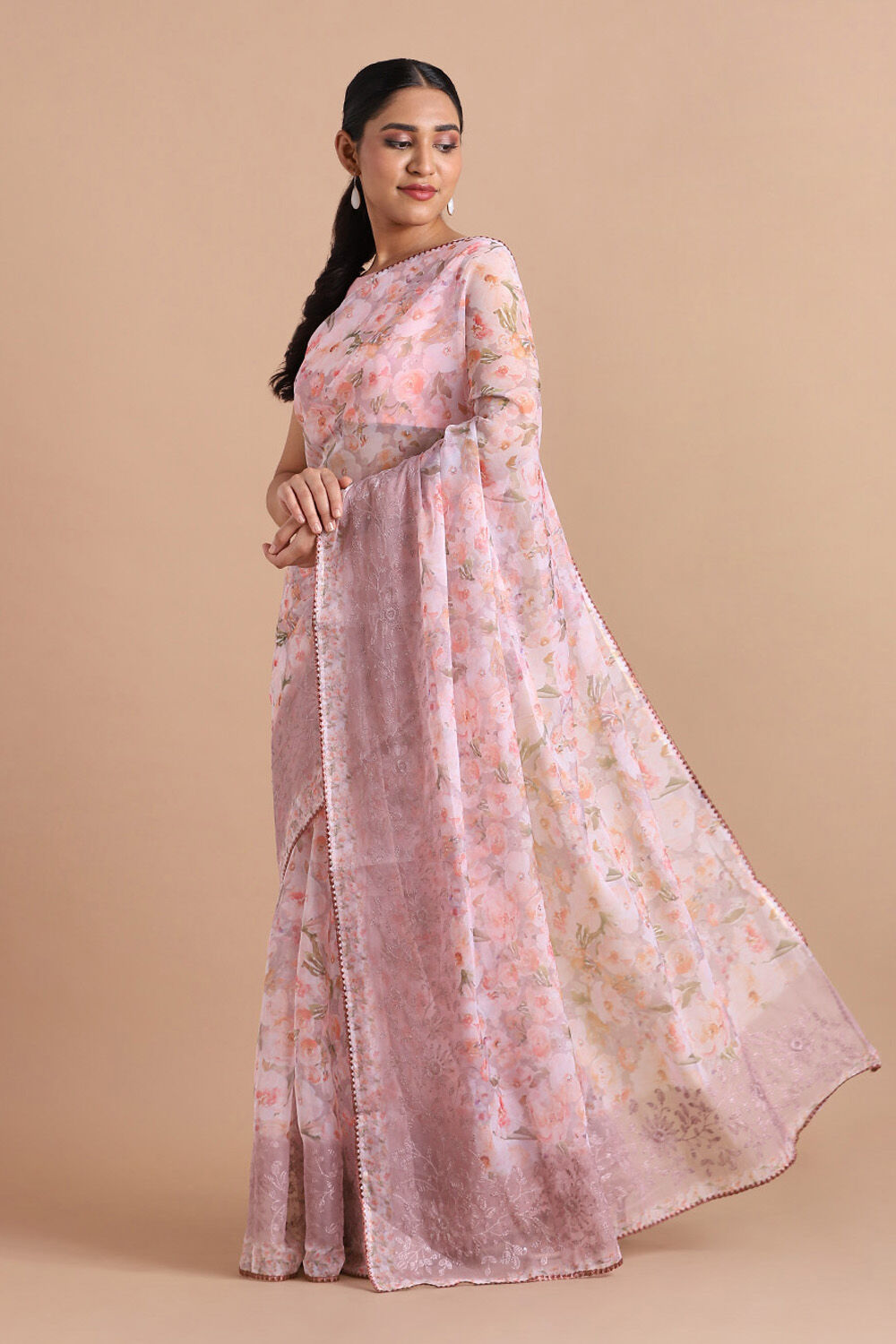 Light Pure Pink Embroidered Saree image number null