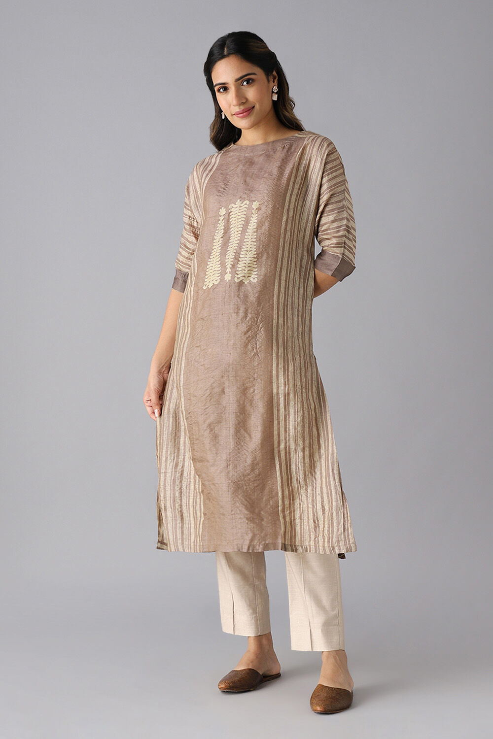 Brown Tussar Block Printed Kurta image number null