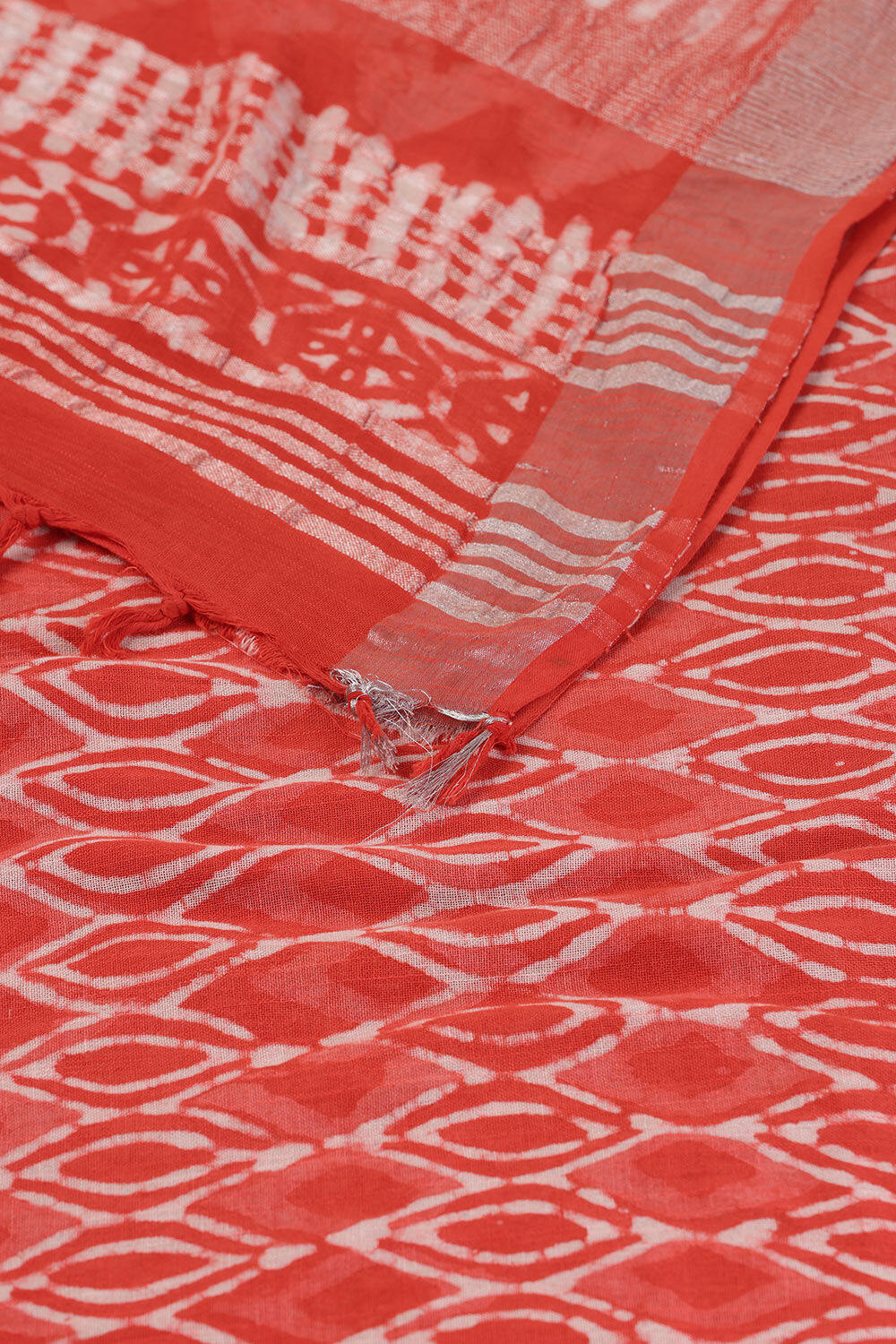 Red Cotton Viscose Rajasthan Block Printed Saree image number null