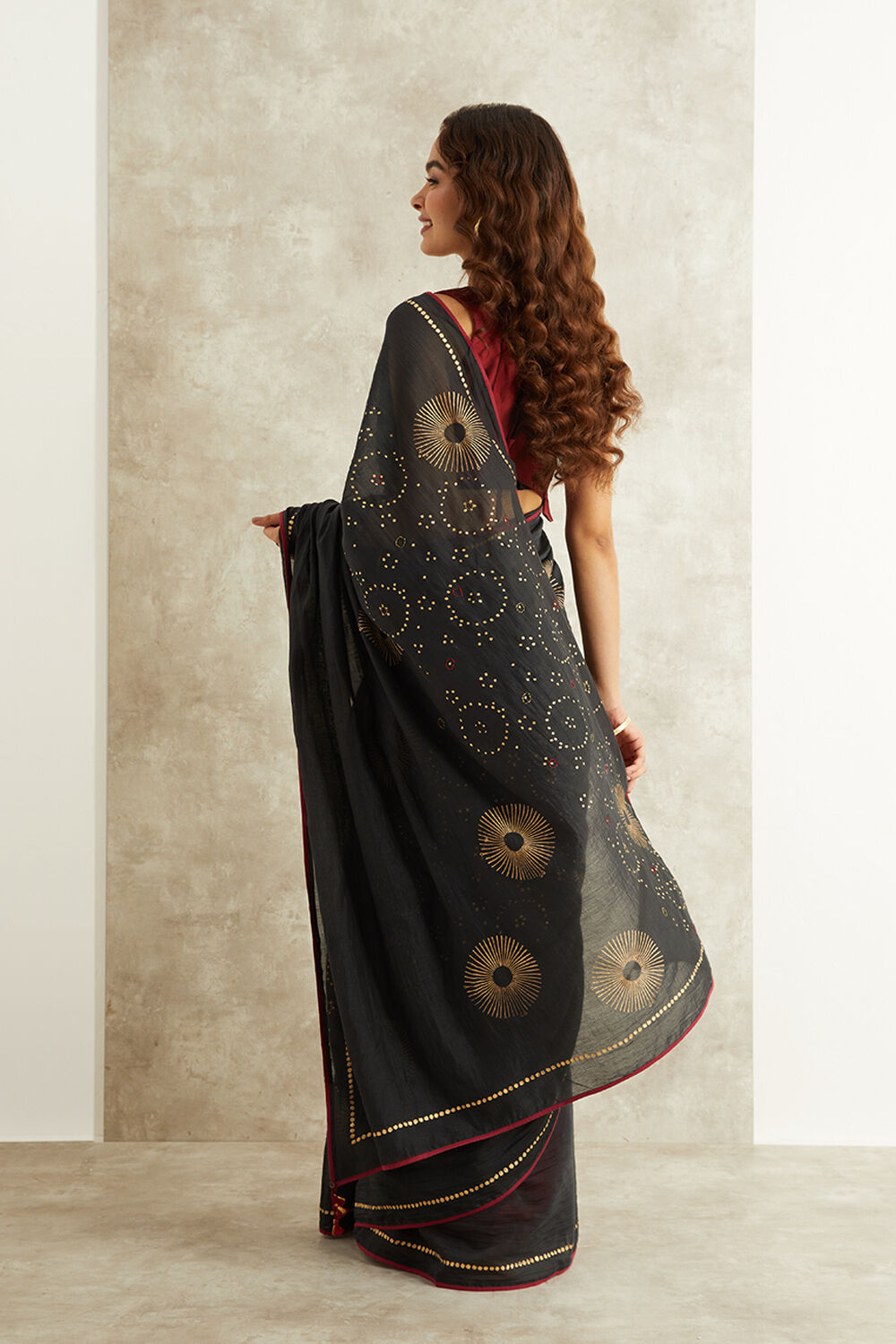 Black Block Printed Pure Silk Cotton Bengal Saree image number null