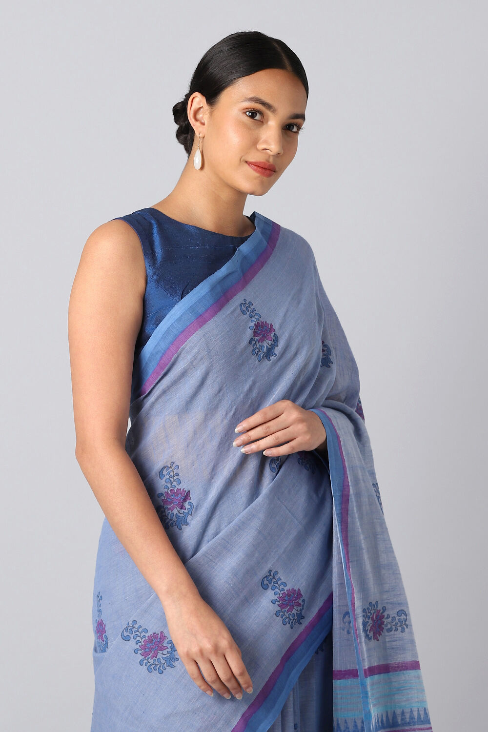 Light Blue Pure Cotton Printed Saree image number null