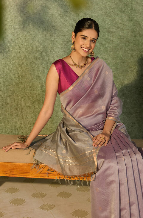 Violet Woven Pure Silk Cotton South Saree