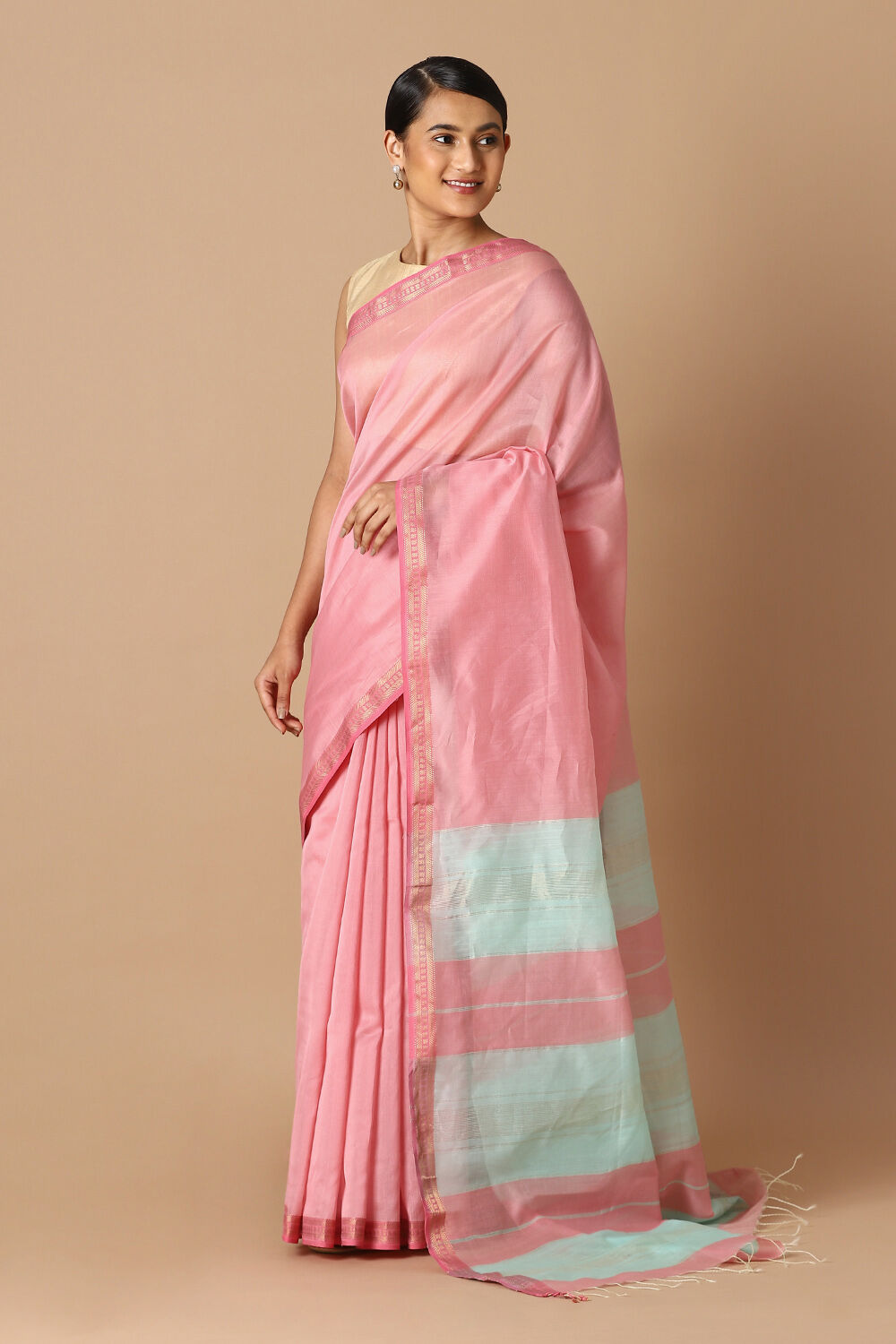 Pink Pure Silk Cotton Maheswari Saree image number null