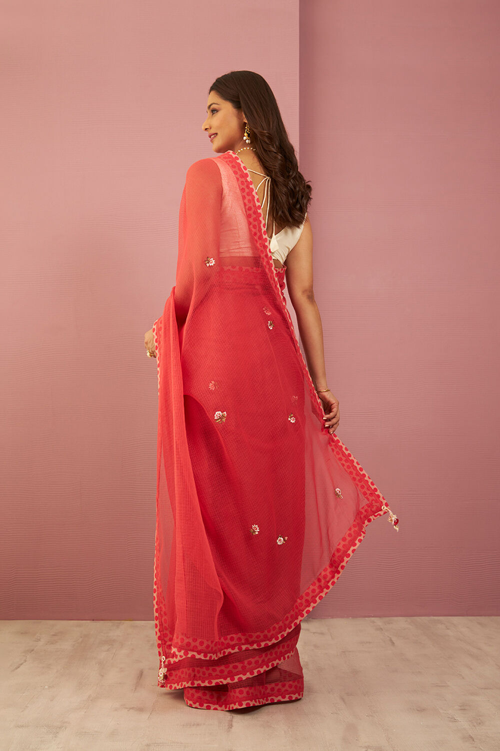 Red Pure Kota Embroidered Saree image number null