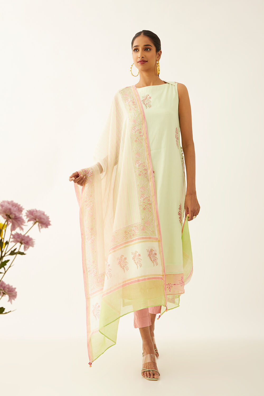 Multicolored Silk Cotton Sanganeri Printed Dupatta image number null