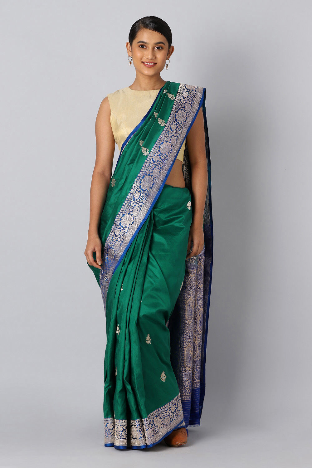 Dark Green Pure Silk Banarasi Saree image number null