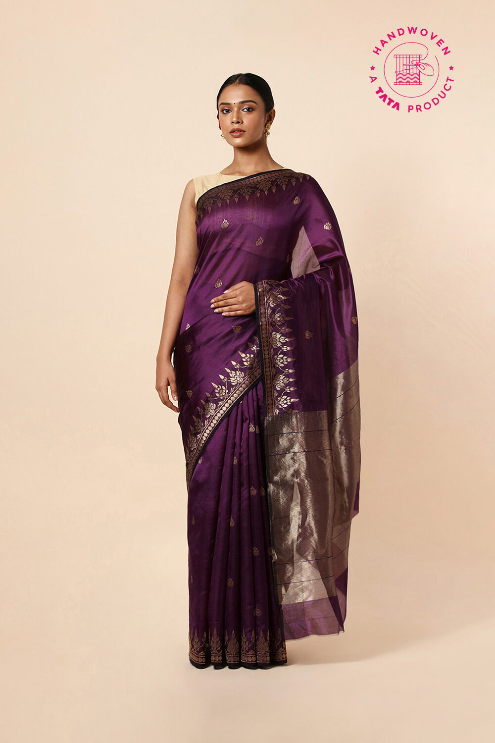 Purple Pure Silk Chanderi Saree image number null