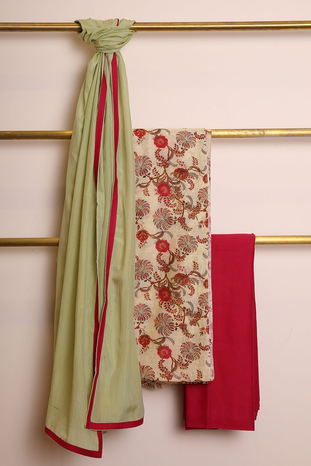 Beige Pure Silk Cotton Suit Set image number null