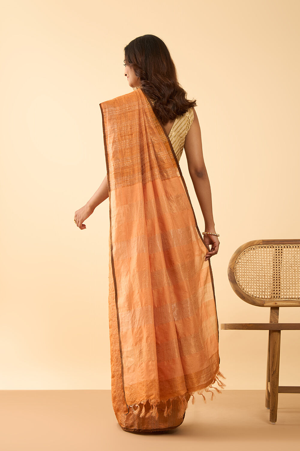 Light Orange Bhagalpur Woven Pure Tussar Silk Saree image number null