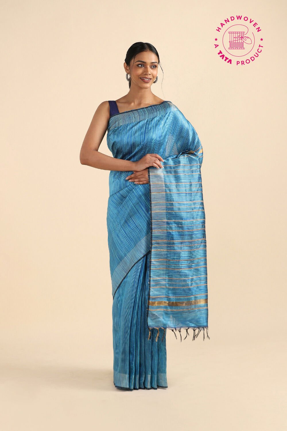 Light Blue Pure Tussar Silk Tie and Dye Saree image number null