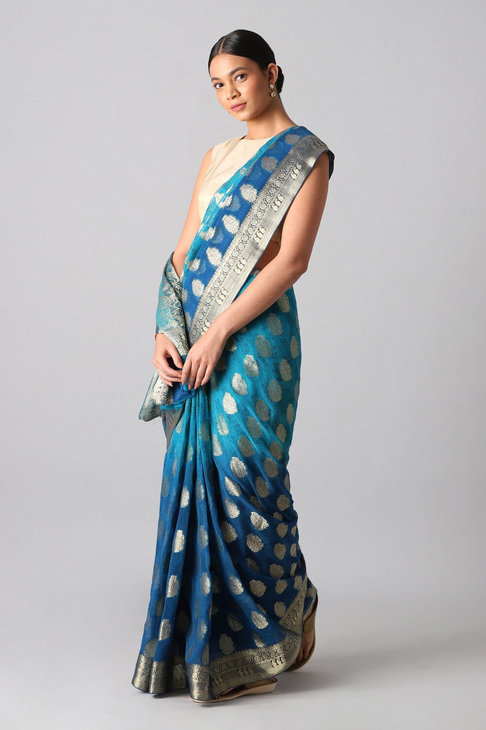Blue Viscose Pure Georgette Banarasi Saree image number null
