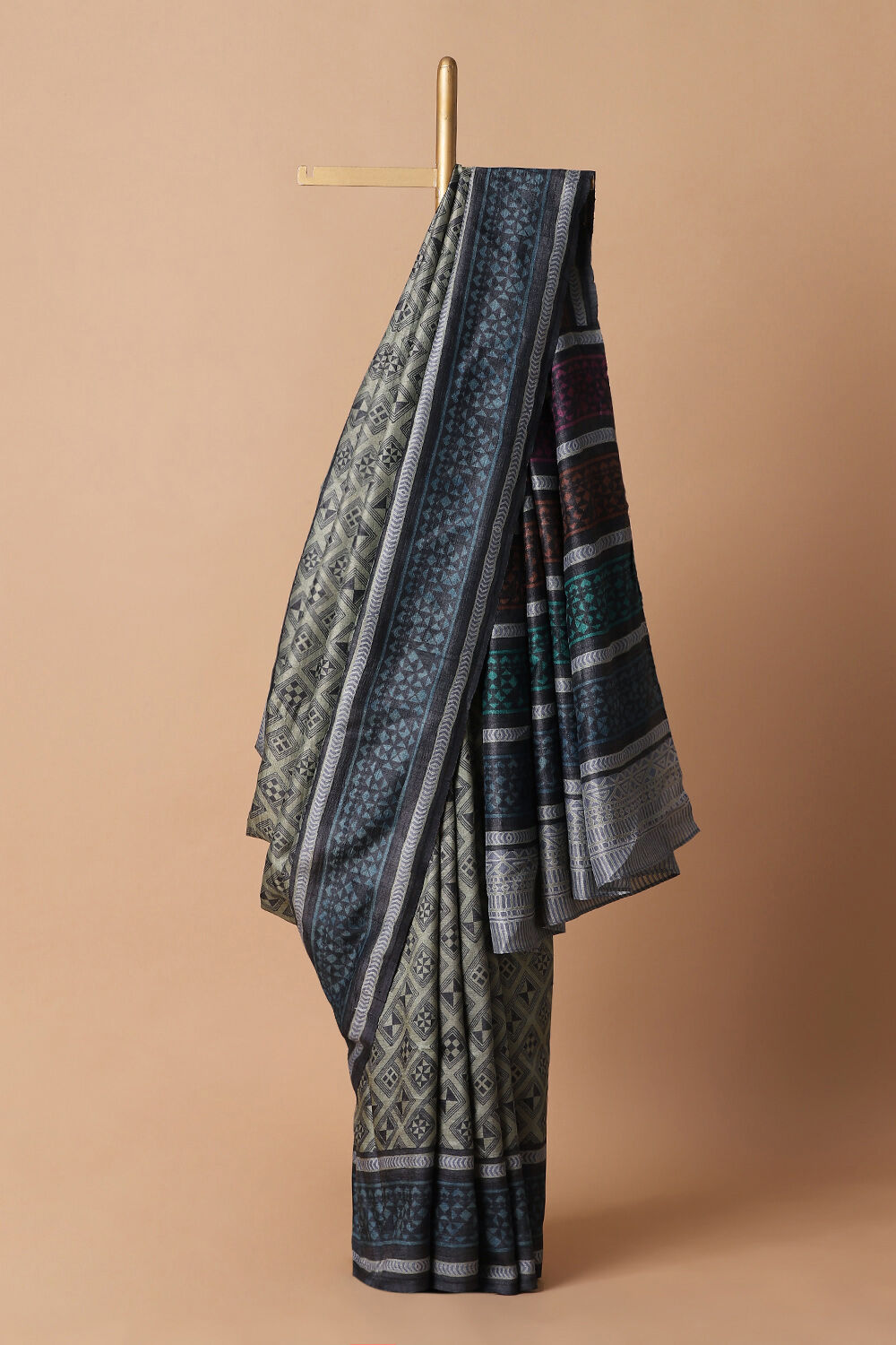Grey Pure Tussar Silk Printed Saree image number null