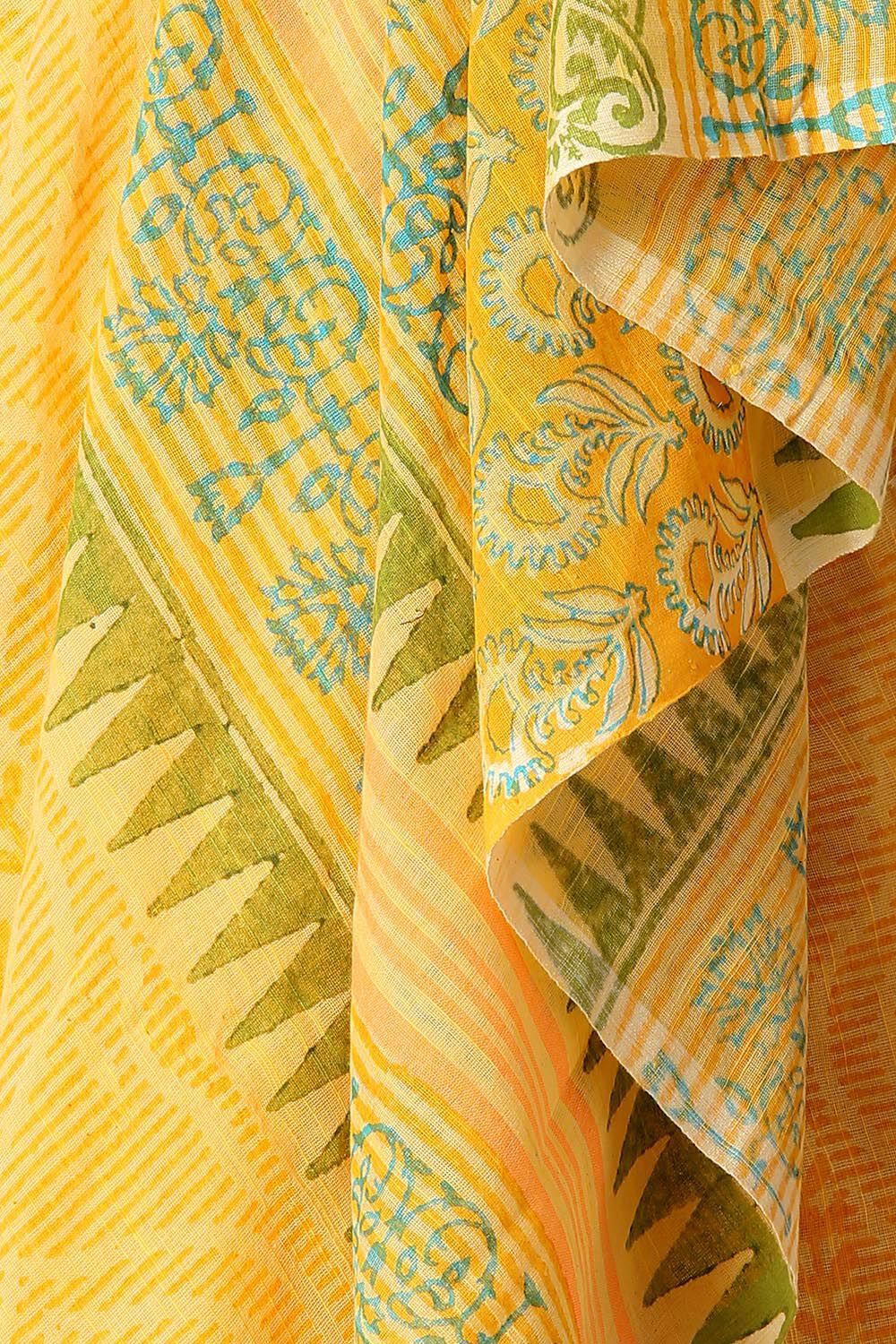 Yellow Pure Cotton Printed Saree image number null