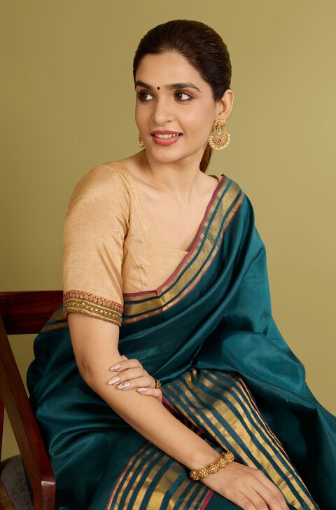 Gold Pure Tissue Cotton Embroidered Blouse