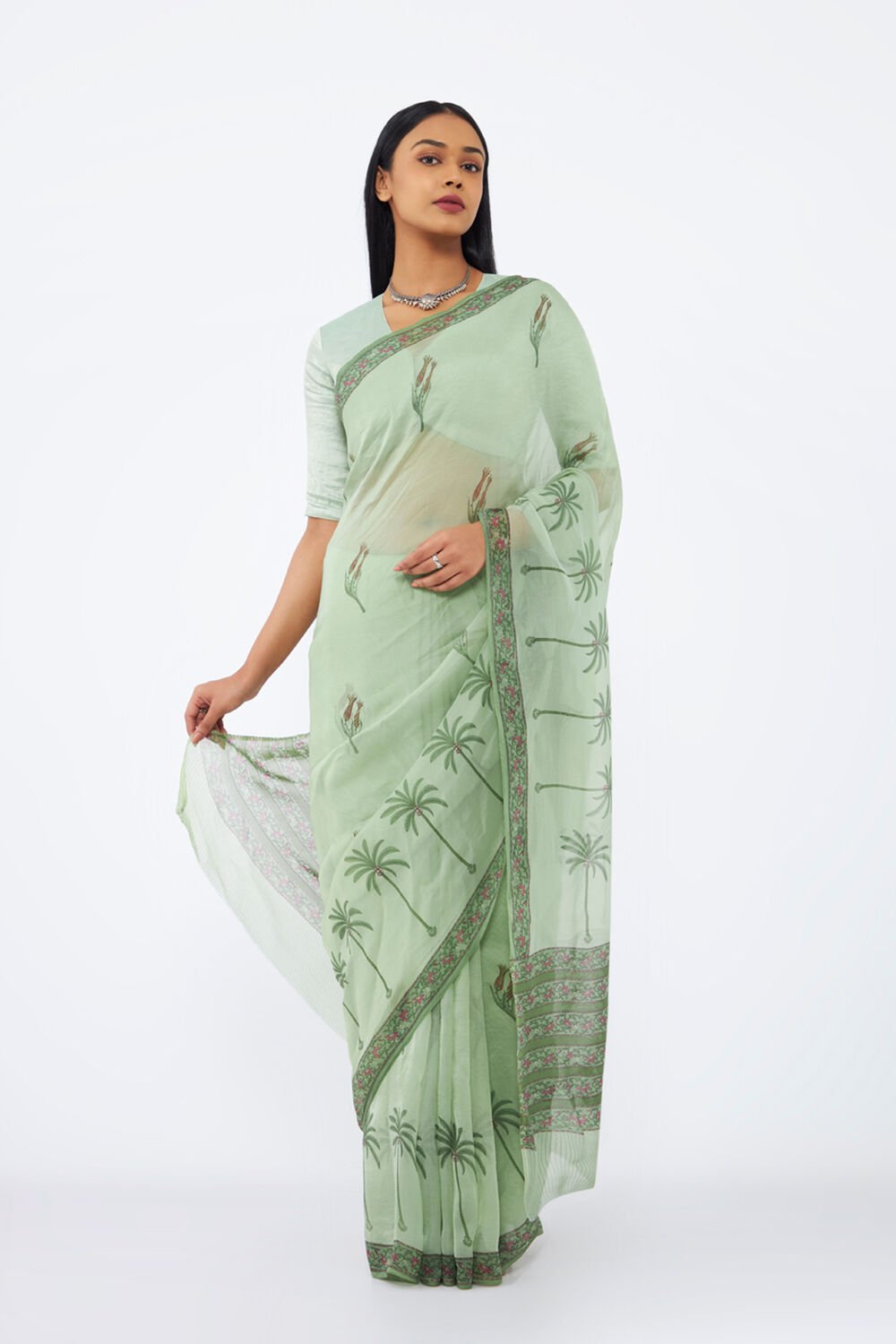 Green Viscose Organza Printed Saree image number null