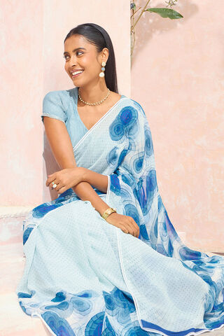 Blue Printed Viscose Georgette Saree thumbnail image number null
