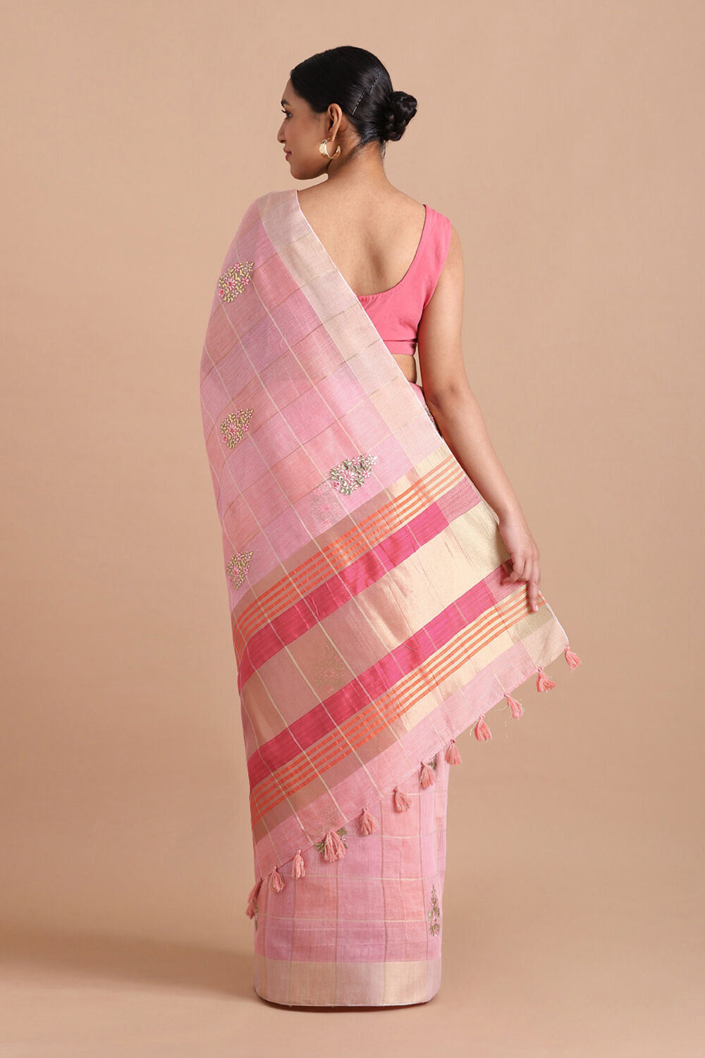 Pink Pure Embroidered Saree image number null