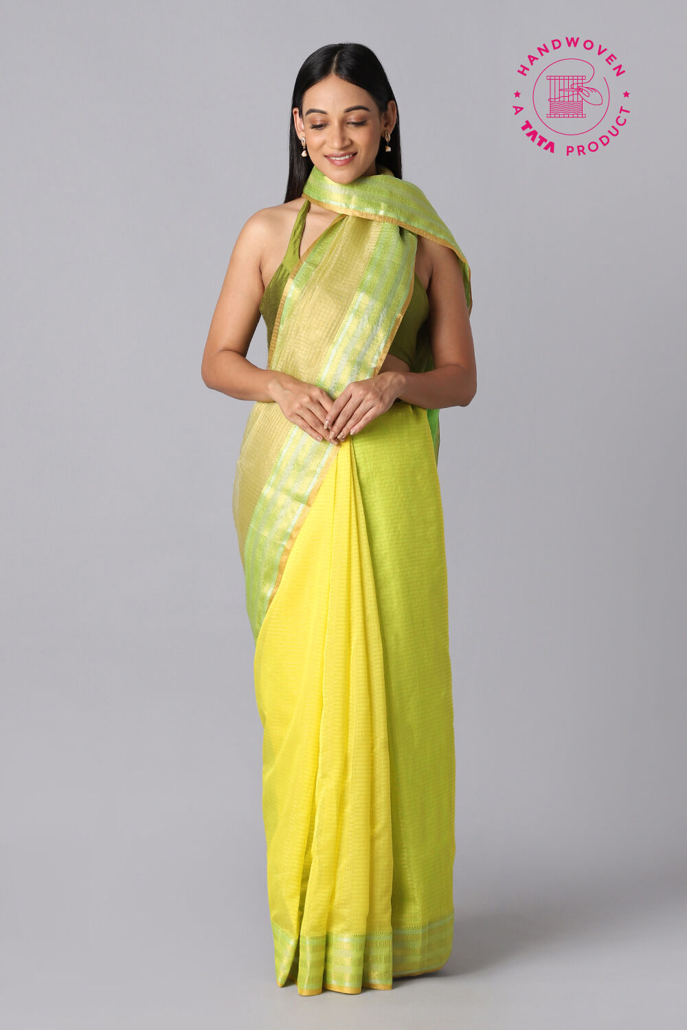 Yellow Pure Tissue Silk Maheswari Saree image number null