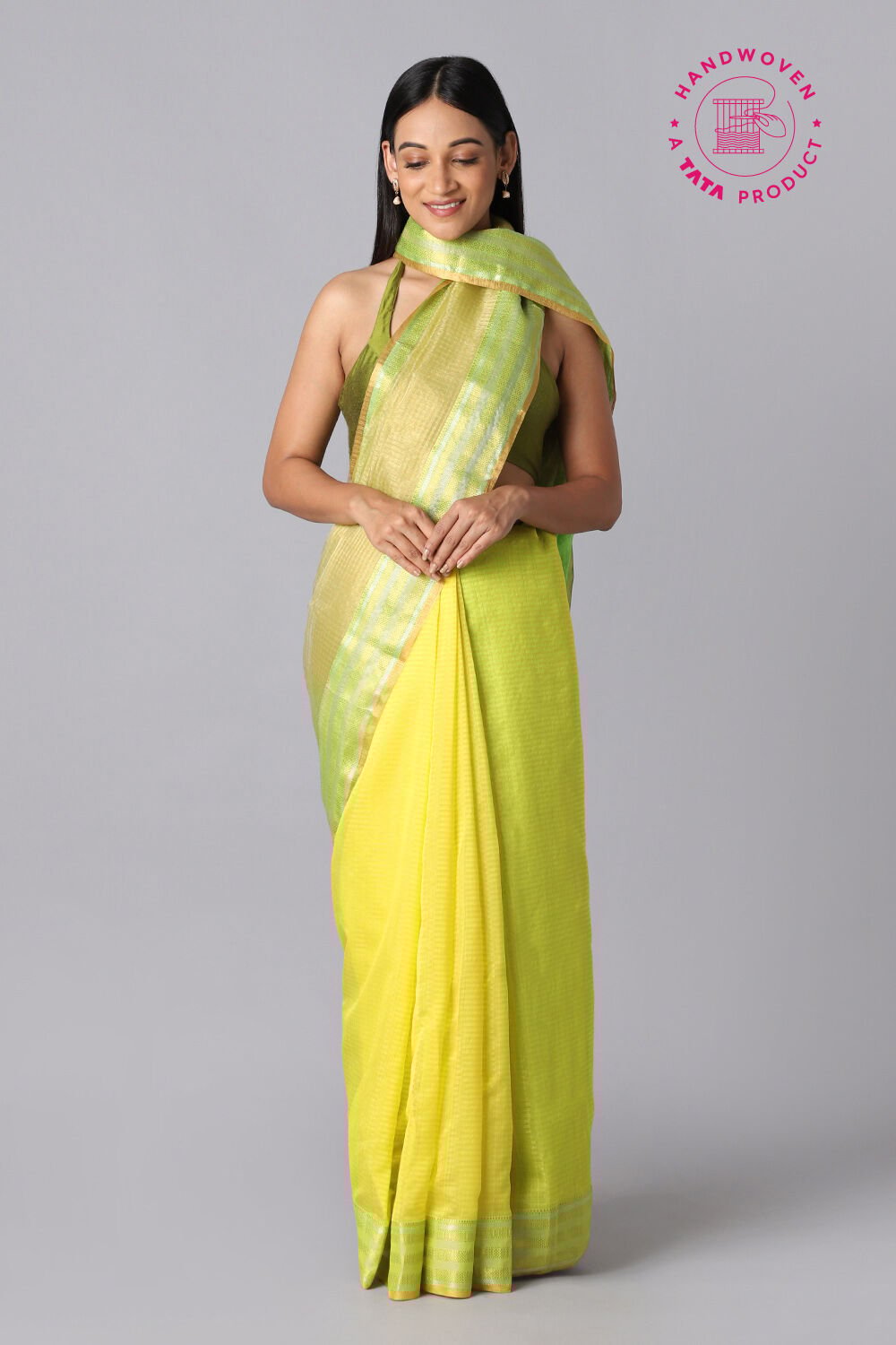 Yellow Pure Tissue Silk Maheswari Saree image number null