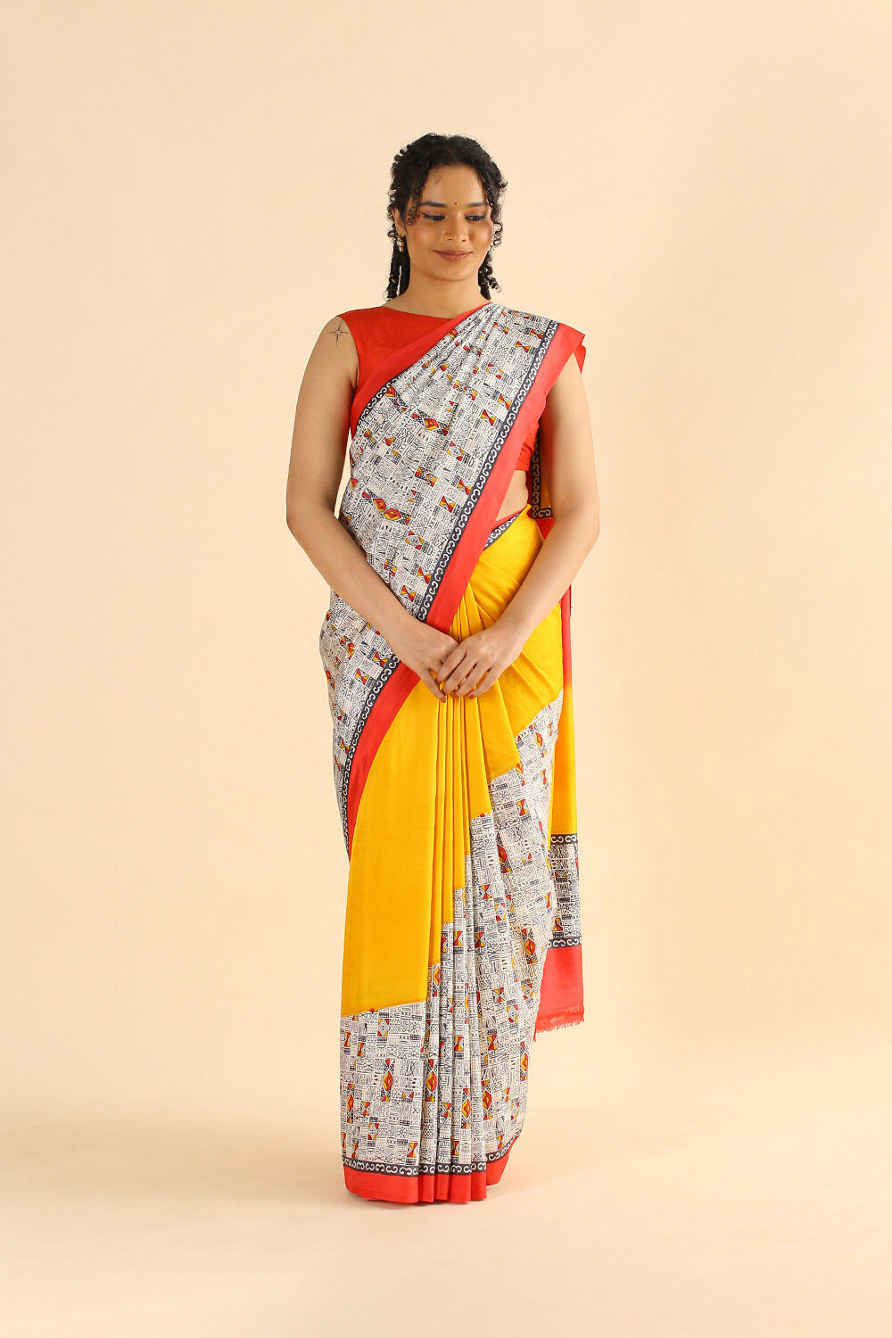 Yellow Pure Silk Printed Saree image number null