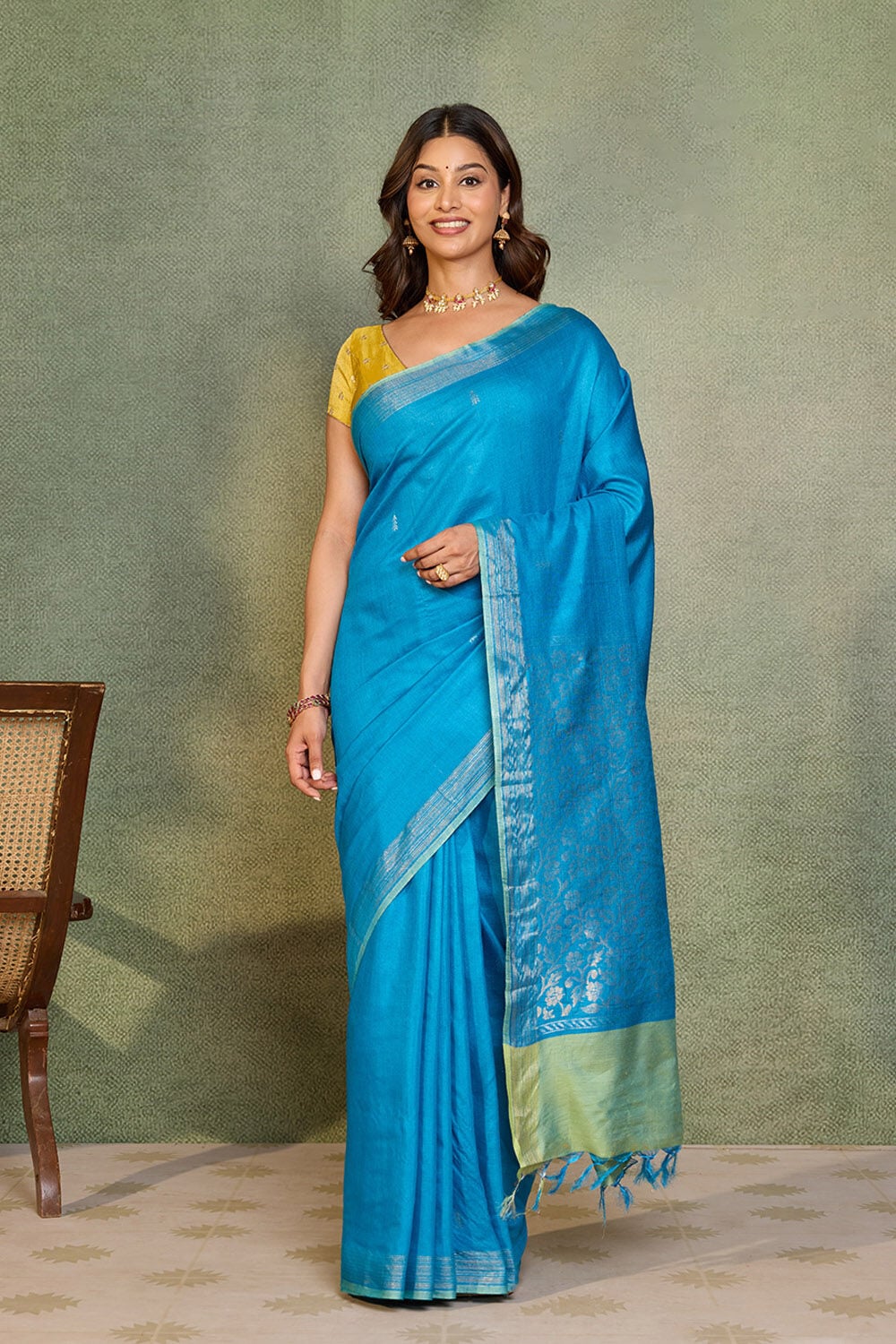 Blue Chattisgarh Woven Pure Tussar Silk Saree image number null